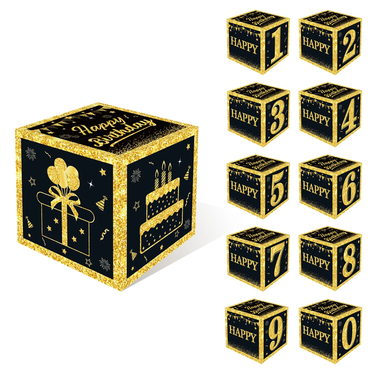 Gold Black Birthday Number Paper Boxes 18 30 40 50 60 70 75 80 Year Old Birthday Party Decoration Adult Birthday Party Supplies