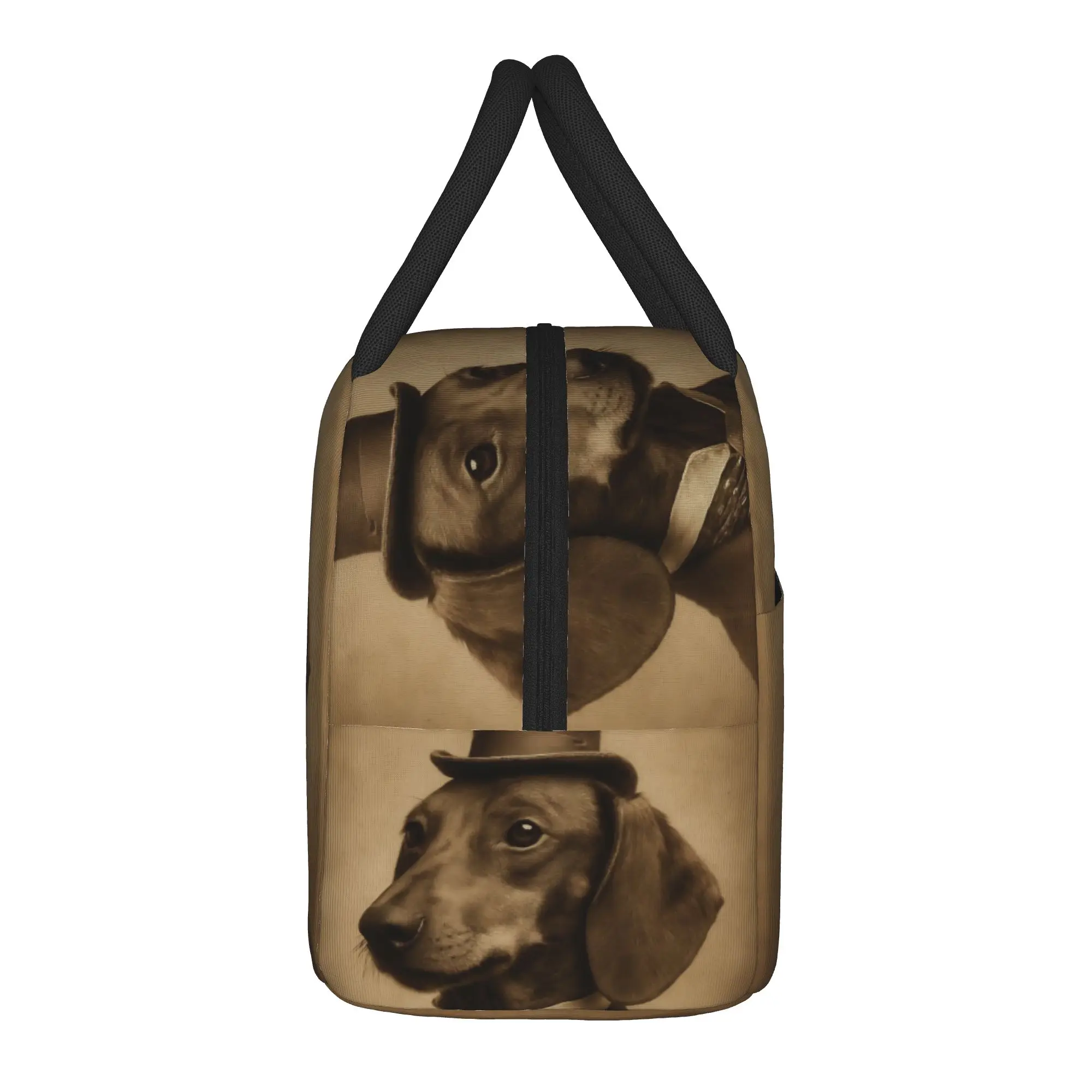 Dachshund Victorian Gentleman Portrait Lunch Bag Travel Lunch Box For Men Tote Food Bags Oxford Portable Insulated Cooler Bag