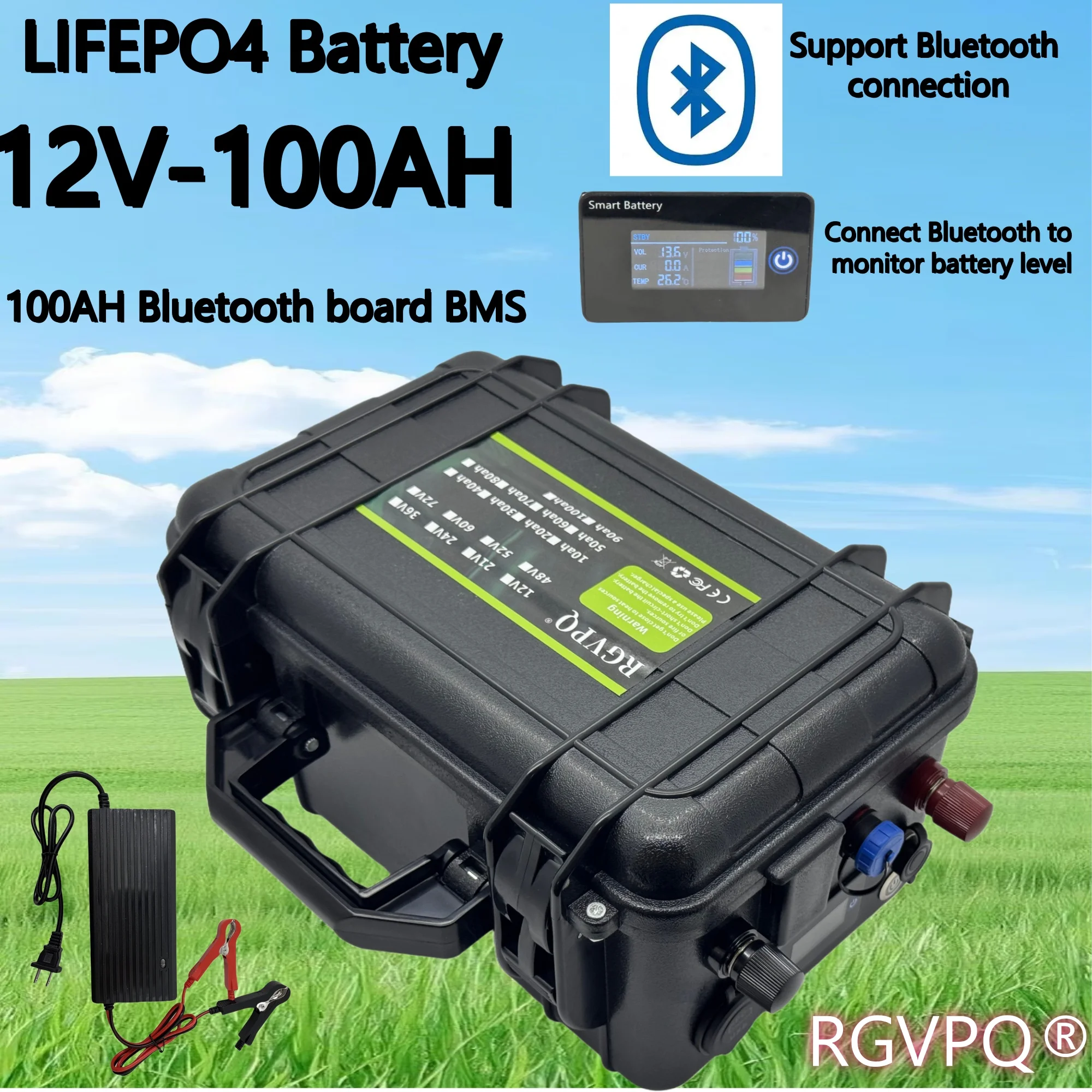 

LIFEPO4 Battery-12V100AH, air freight, in stock. Built in Bluetooth board BMS100AH+30AH charger