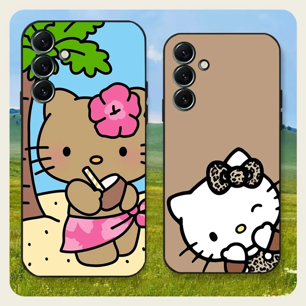 Red Brown Leopard H-Hello-Cat-k-Kitty Phone Case For Samsung Galaxy A20,A21s,A22,A31,A32,A52,A53,A72,73,A80,A91Soft Black Cover