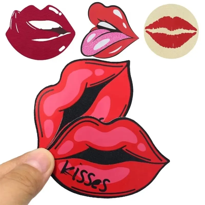 

8pcs KISS Red Lip print Shape Women Self-Adhesive Disposable Satin Nipple Cover Breast Pasties Stickers for Strapless Clothes