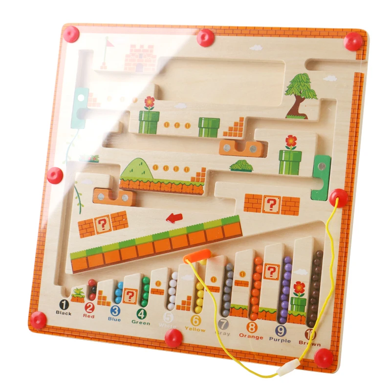 Magnetic Bead Wooden Board Maze Early Educational Toy Set Counting Matching Game Montessori Fine Motor Skills Activities