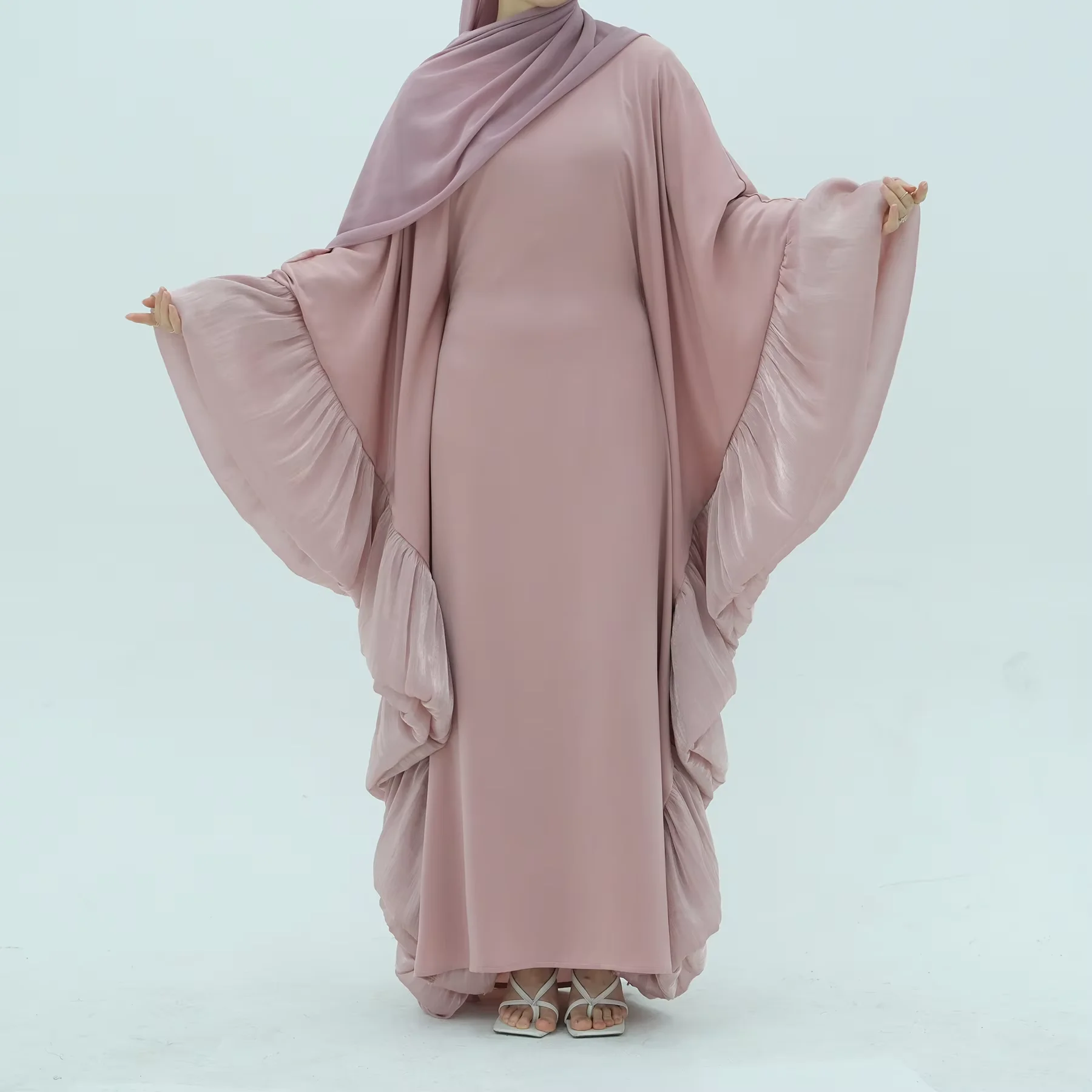 

Абая с рюшами и крыльями летучей мыши и бабочки, Дубай, роскошный мусульманский кафтан, платье макси, абайи для женщин, халат Kebaya, кафтан, марокаин, женские платья