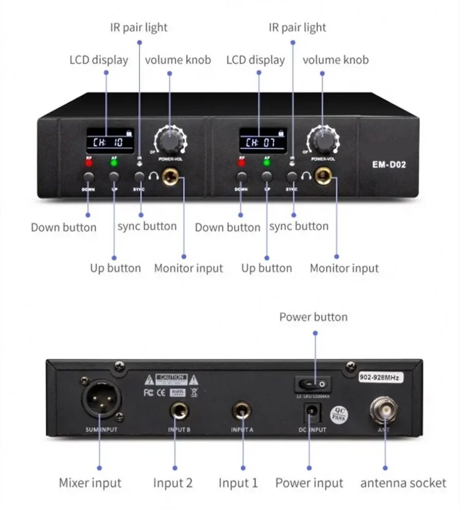 AsperX Wireless Mic In Ear Monitor System UHF Stereo Microphone IEM System Stage Monitoring Single Dual Tow Channel
