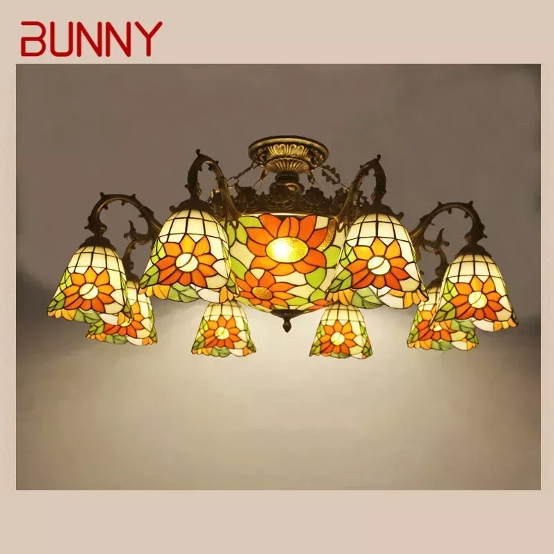 

BUNNY Tiffany European Living Room PendantLamp Vintage Creative Color Glass restaurant Bedroom Hotel Villa Chandelier