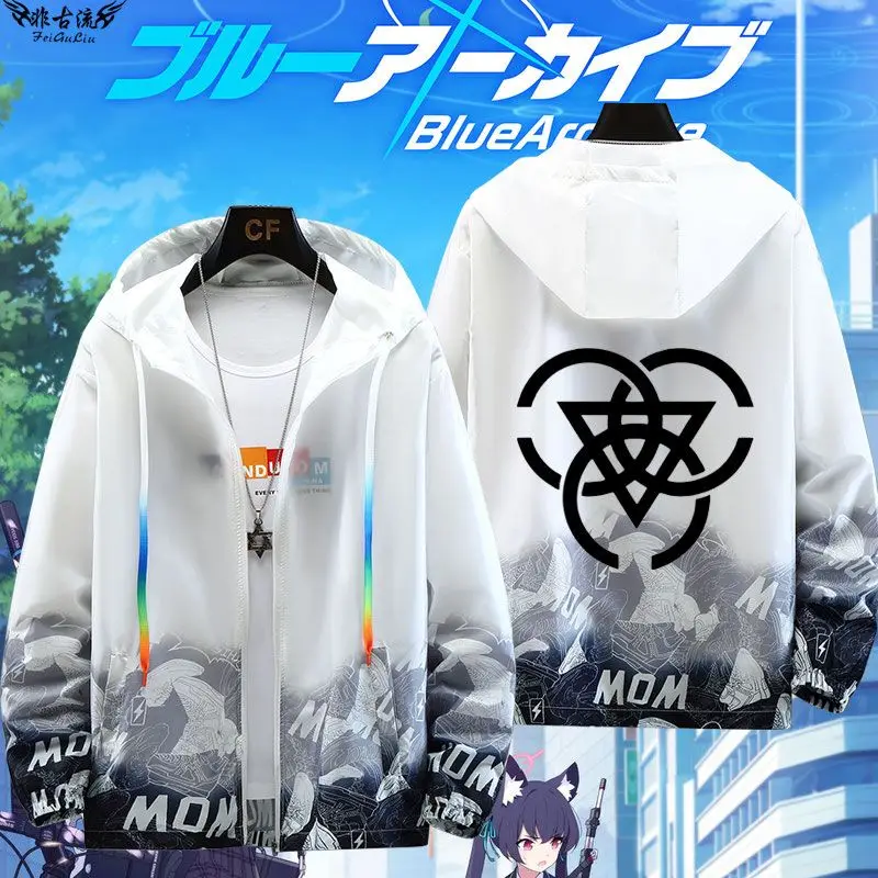 Anime Blue Archive Millennium Jackets Sun Protection Outerwear Fashion Hooded Outwear Slim Fit Hoody Birthday Gifts Boys Girls