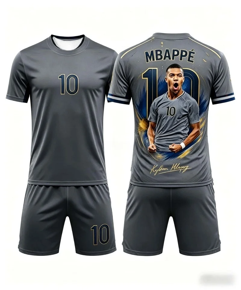 Sommerlicher Verkaufsschlager: Modische Neue Mbappe-Kollektion # 10 Fußball-T-Shirt- und Shorts-Sets mit kurzen Ärmeln, atmungsaktiv, bequem, für die ganze Familie – Detail 4