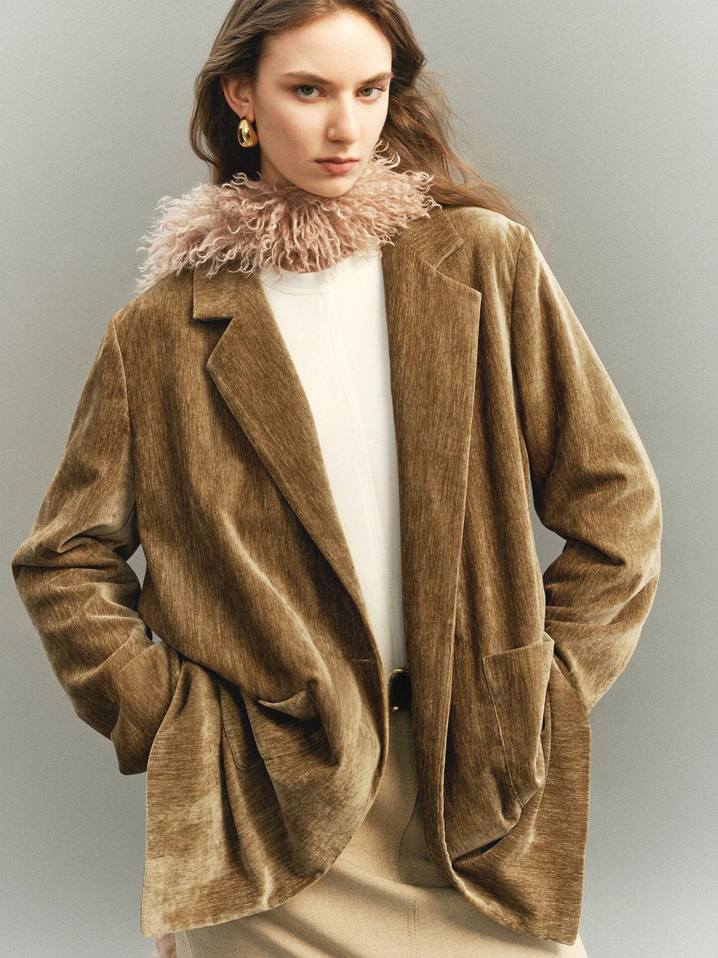 

Современный повседневный костюм для работы с широкими плечами, эффектом бархата и шелка, светящийся в темноте, бренд RoseLingLing, полиэстер