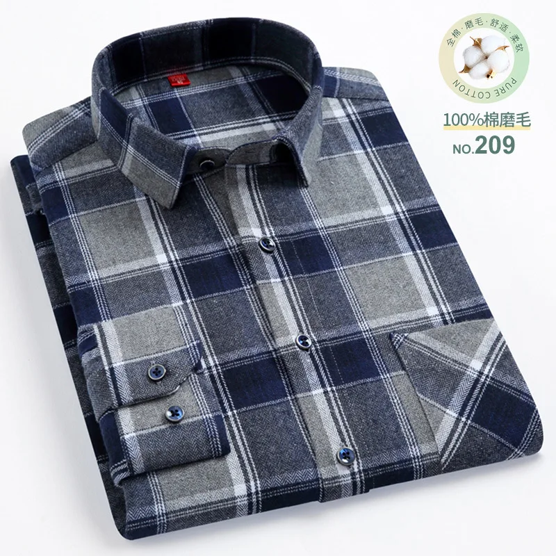 Japanese and Korean 100% Pure Cotton Plaid Pocket Shirt Flannel Shirt Retro Casual Brushed Plaid Fashionable Long Sleeved Shirt