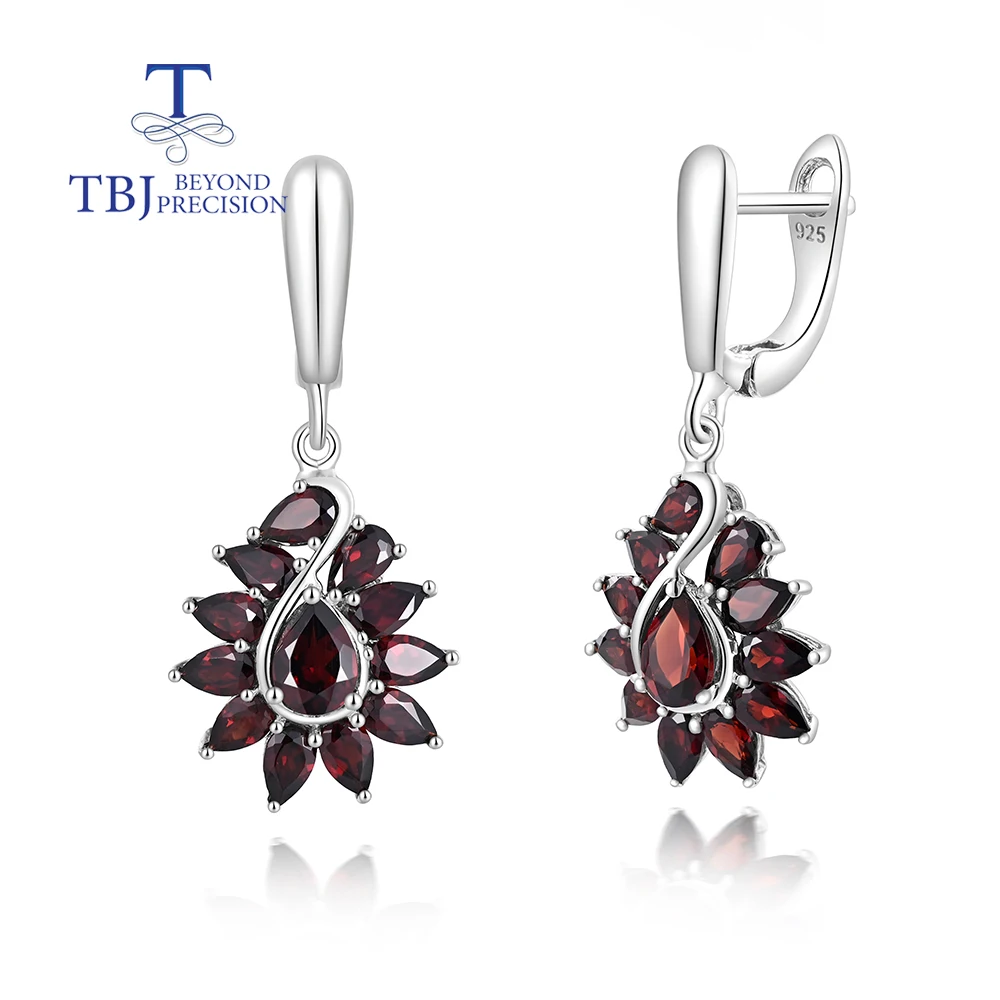 S925 Silver Unique shape design with natural garnet gems Drop Earrings for women fine jewelry anniversaries & banquets wear