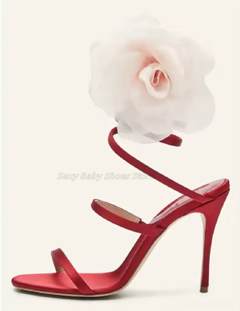 

Snakelike Flower Sexy Open Toed Sandals Slim Heels Summer Stunning Banquet Plus Size High Heels Fashion Cool Women