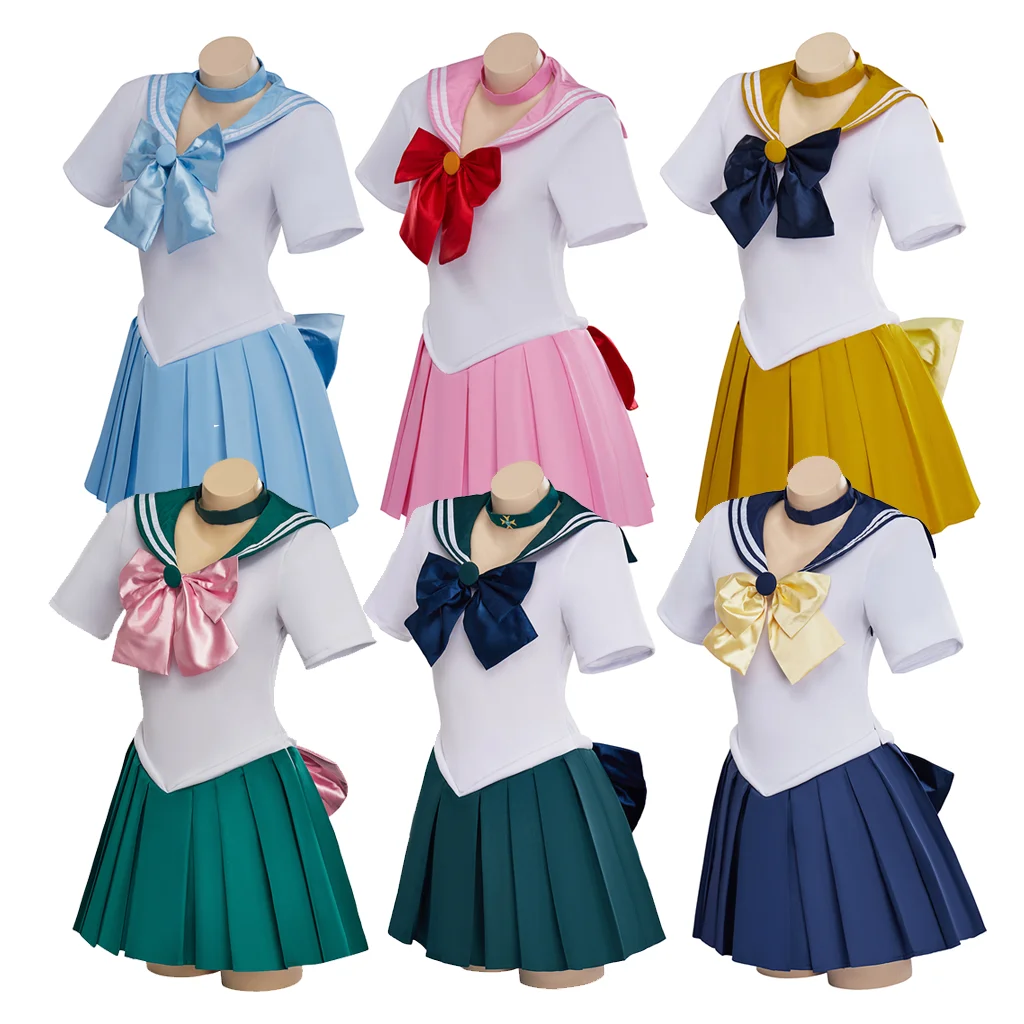 Anime Sailor Costume Mizuno Ami, Kaiou Michiru, Meiou Setsuna, Aino Minako, Kino Makoto Cosplay Costume Women's JK Outfit