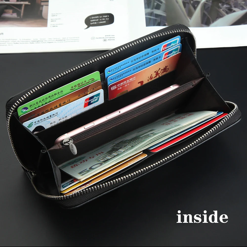 Large Capacity Business Men\'s Wallet Multiple Card Slots Mobile Phone Bag Male Long Purse Soft PU Leather Handheld Bag