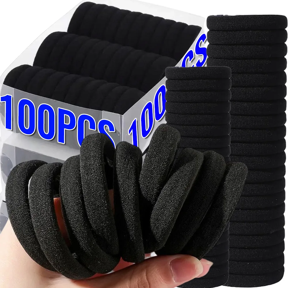 

4cm 5cm Black High Elastic Hair Bands Rubber Bands Ponytail Holder Simple Headwear Hair Accessories for Women Girls Daily Use