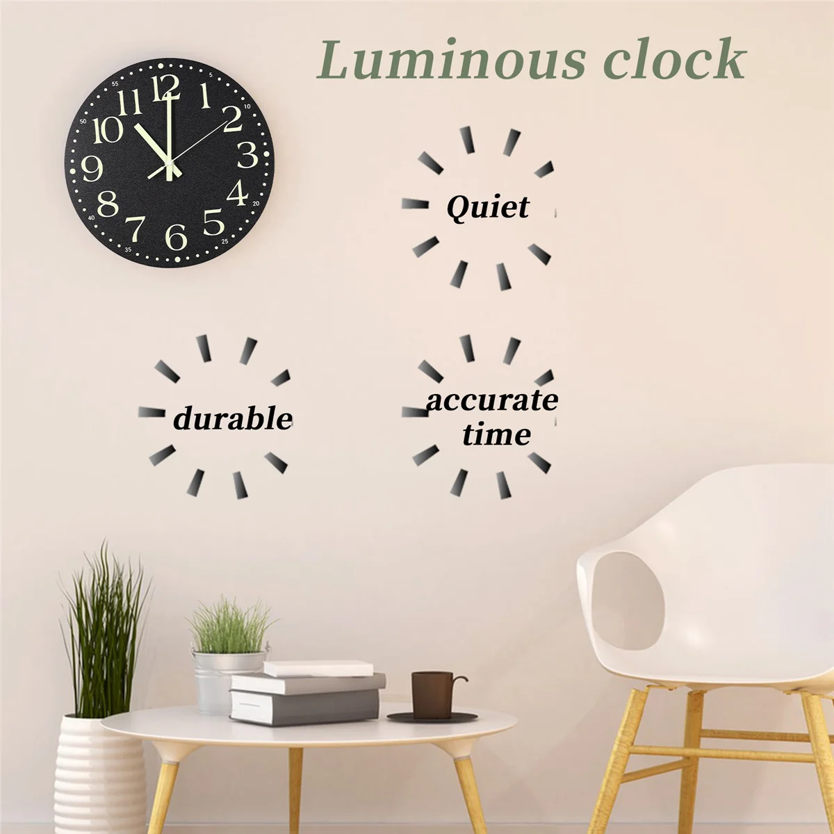 Nuevo reloj de pared luminoso, reloj con pilas silencioso sin tictac de 12 pulgadas, decoración de reloj de pared iluminado para dormitorio