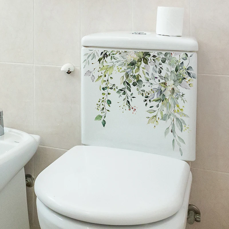 Living Room Cabinet Home Decoration Decals Beautify Self Adhesive Mural Green Plant Leaves Wall Sticker Bathroom Toilet Decor view 2