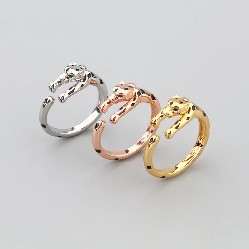 Designer Collection Style Ring Earrings Necklace Black Spots Green Eyes Leopard Panther Dinner Party Jewelry Sets