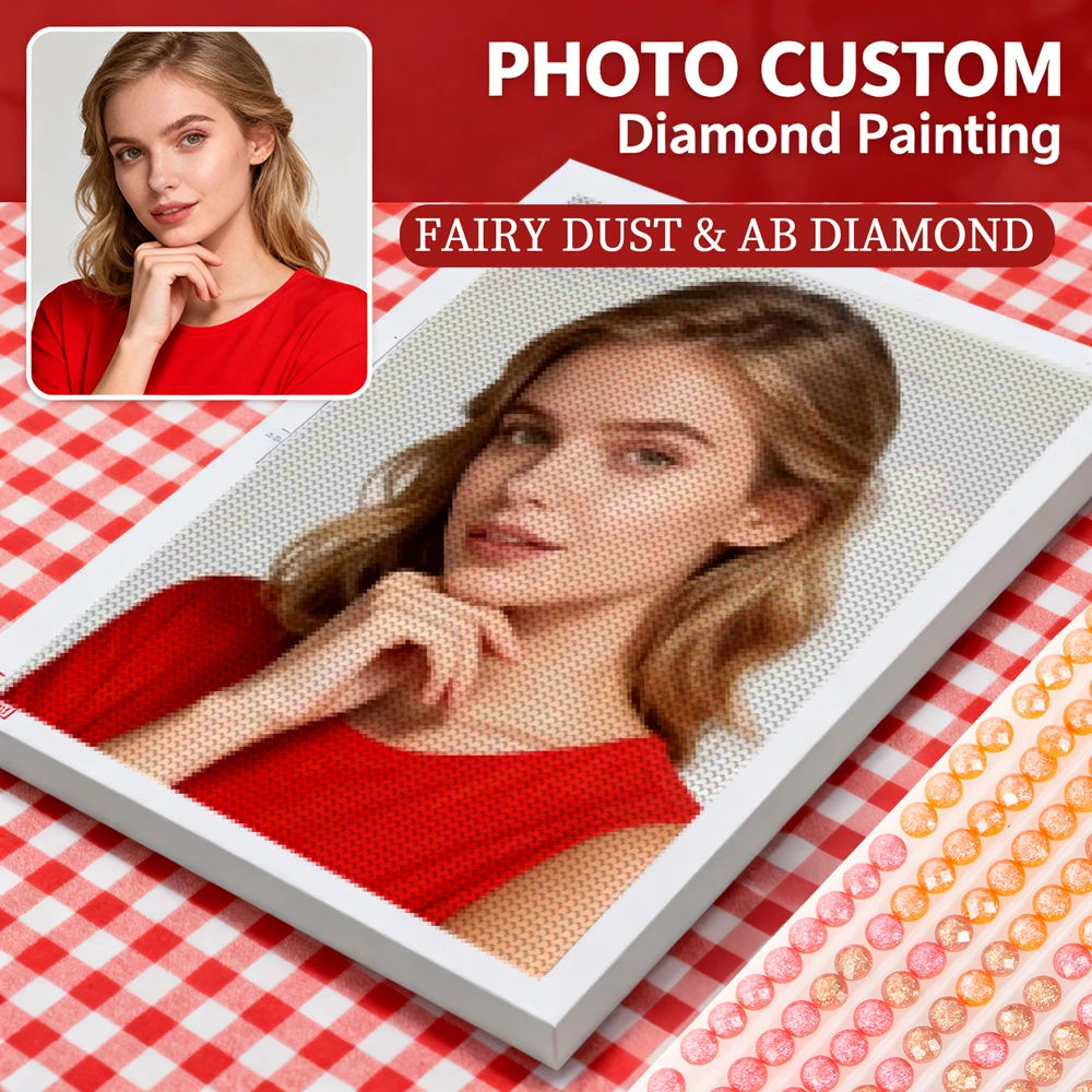 HUACAN 5D-Diamantmosaik, individuelle persönliche runde Kits, AB-Bohrer und Feen-Staubbohrer, privates Foto, Stickerei, Verkauf, Kunst