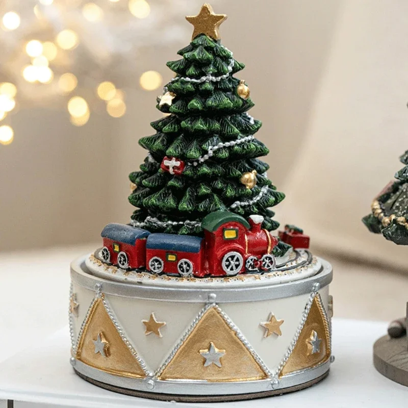 Resins Christmas Musical Box Intricate Carousels Rotating Christmas Tree Detail for Collectors