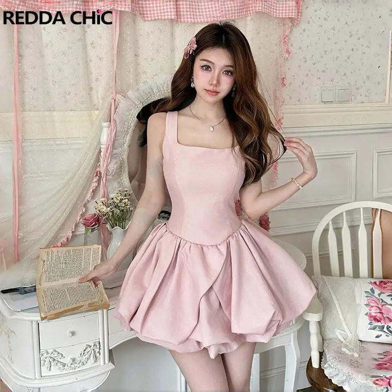 REDDACHiC Summer Sleeveless Bubble Dress for Women Birthday Coquette Square Neck Ruffle Tank Mini Dress Party Princess Costume