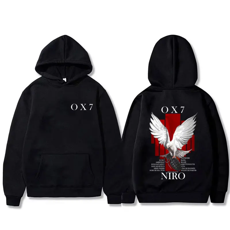 

Rapper Niro OX7 Album Graphic hoodie Men Women Hip Hop Fashion Pop Music sweatshirt Male Casual Vintage pullover Hoodie Clothing