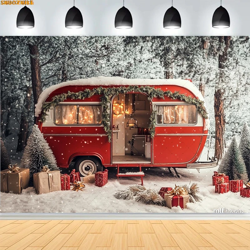 

Christmas Day Wreath Family New Year Party Photography Backdrops Prop Window Living Room Xmas Tree Gift Snow Background WD-07