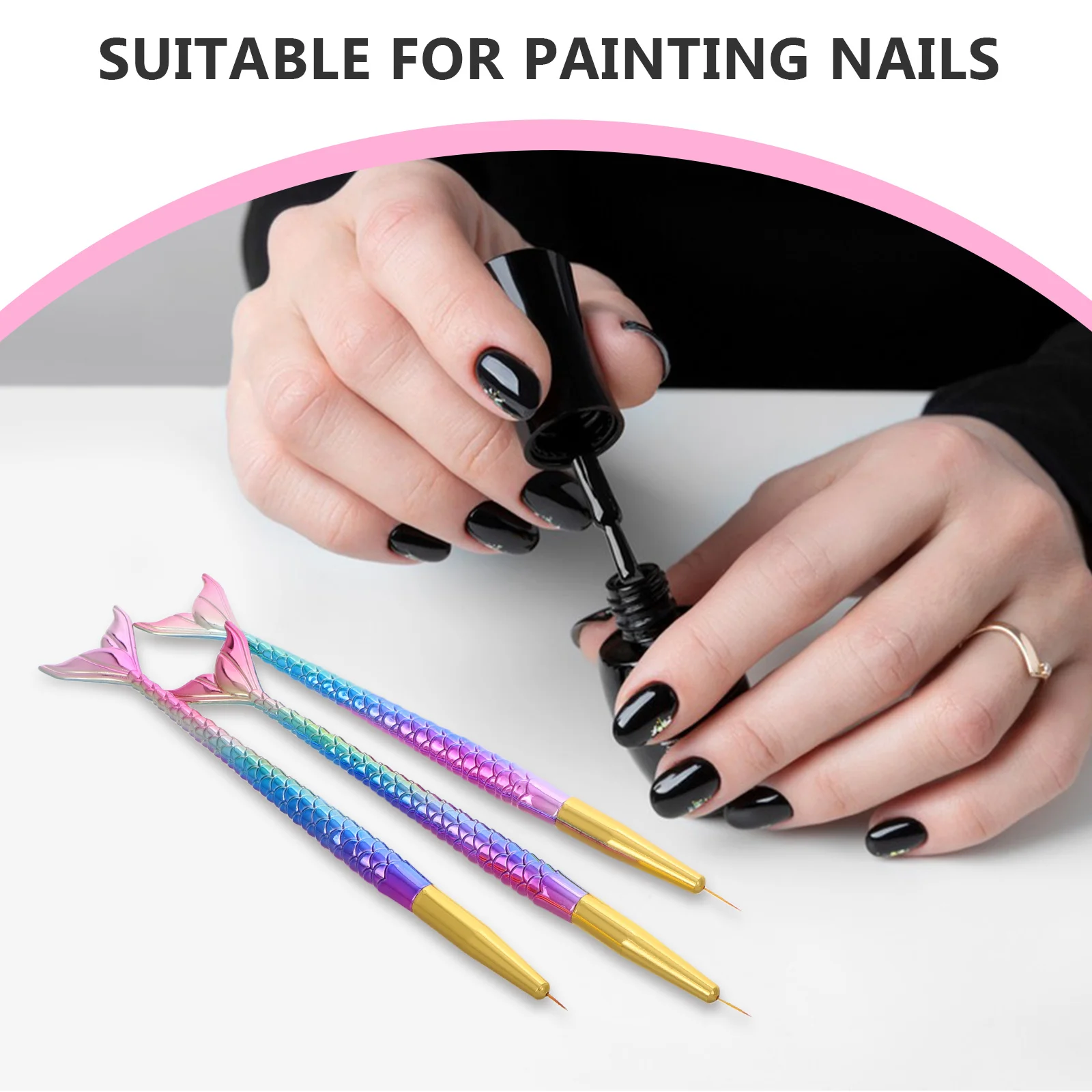 3 قطعة أدوات حورية البحر خط مجموعة أقلام التدرج تصميم قابلة لإعادة الاستخدام مسمار الفن فرش ل هلام الاكريليك بطانة التنقيط أداة مسمار الفن لوازم #5
