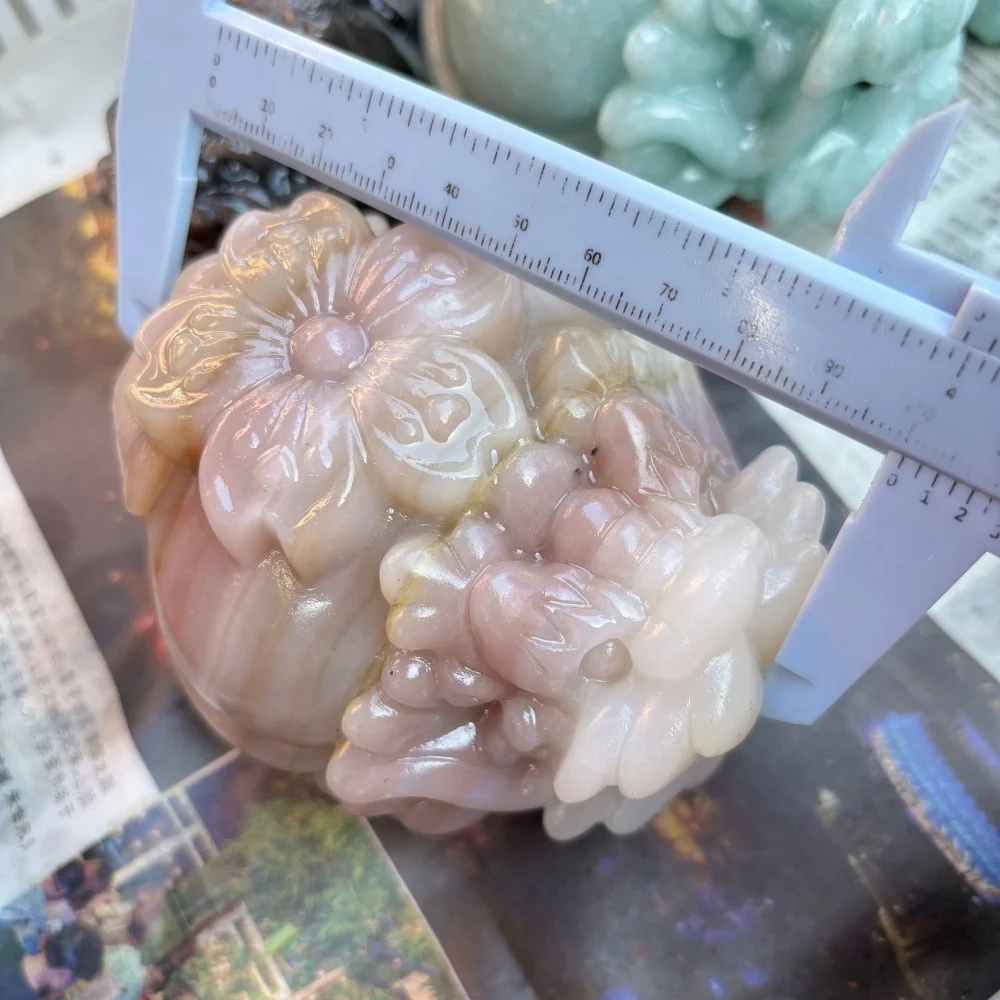 10cm Natural Quartz Color Fluorite Pixiu With Flower Hand Carved Crystal Figurine Reiki Healing Stone Home Ornament Gift
