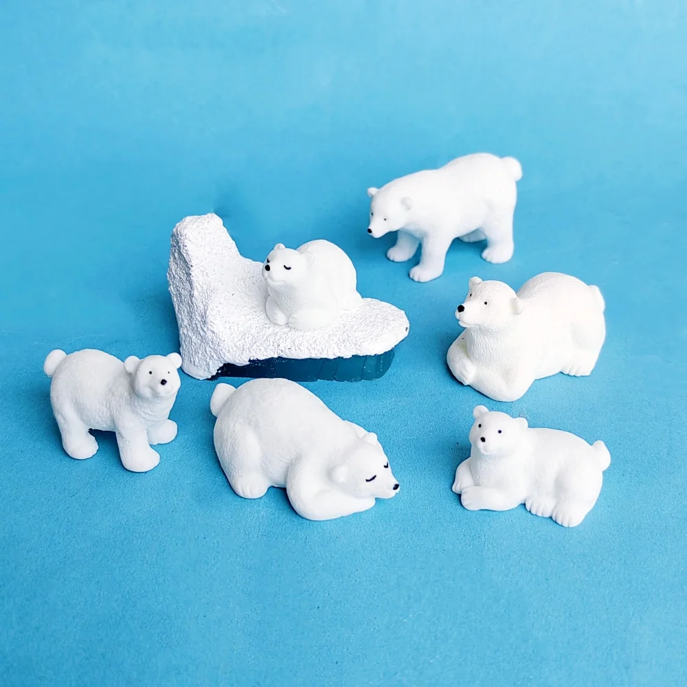4pc Polar Bear Family Set Animal Gift Decoration Resin Craft Miniature Figure Tiny For Bonsai Microlandscape Fairy Garden Decor