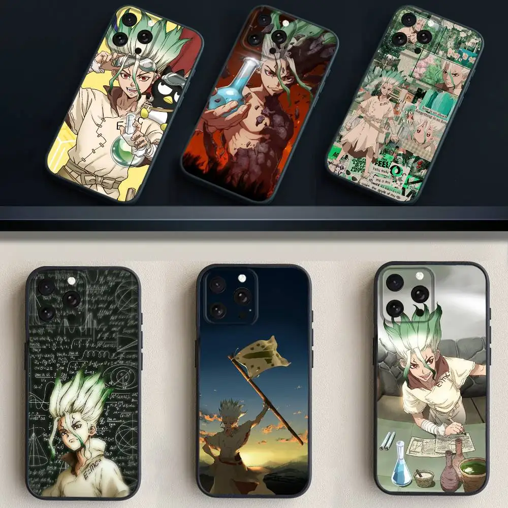 

D-Dr Stone Phone Case For iPhone 17,16,15,14,13,12,11 Plus,Pro Max,XS,X,XR,SE,Mini,8,7,Soft Silicone Black Cover