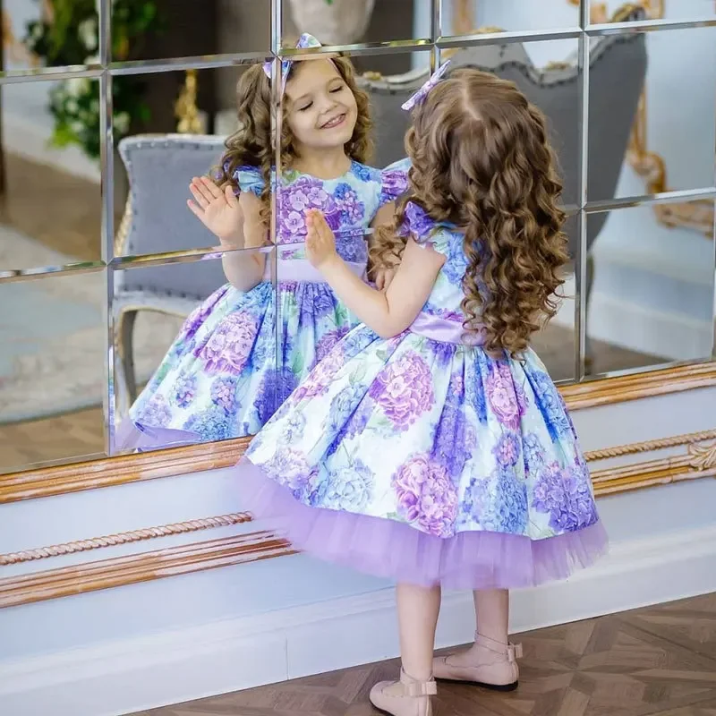 Lolita-vestido con estampado Floral para niña, traje de encaje para cumpleaños, boda, Princesa, flores, 3 a 8 años