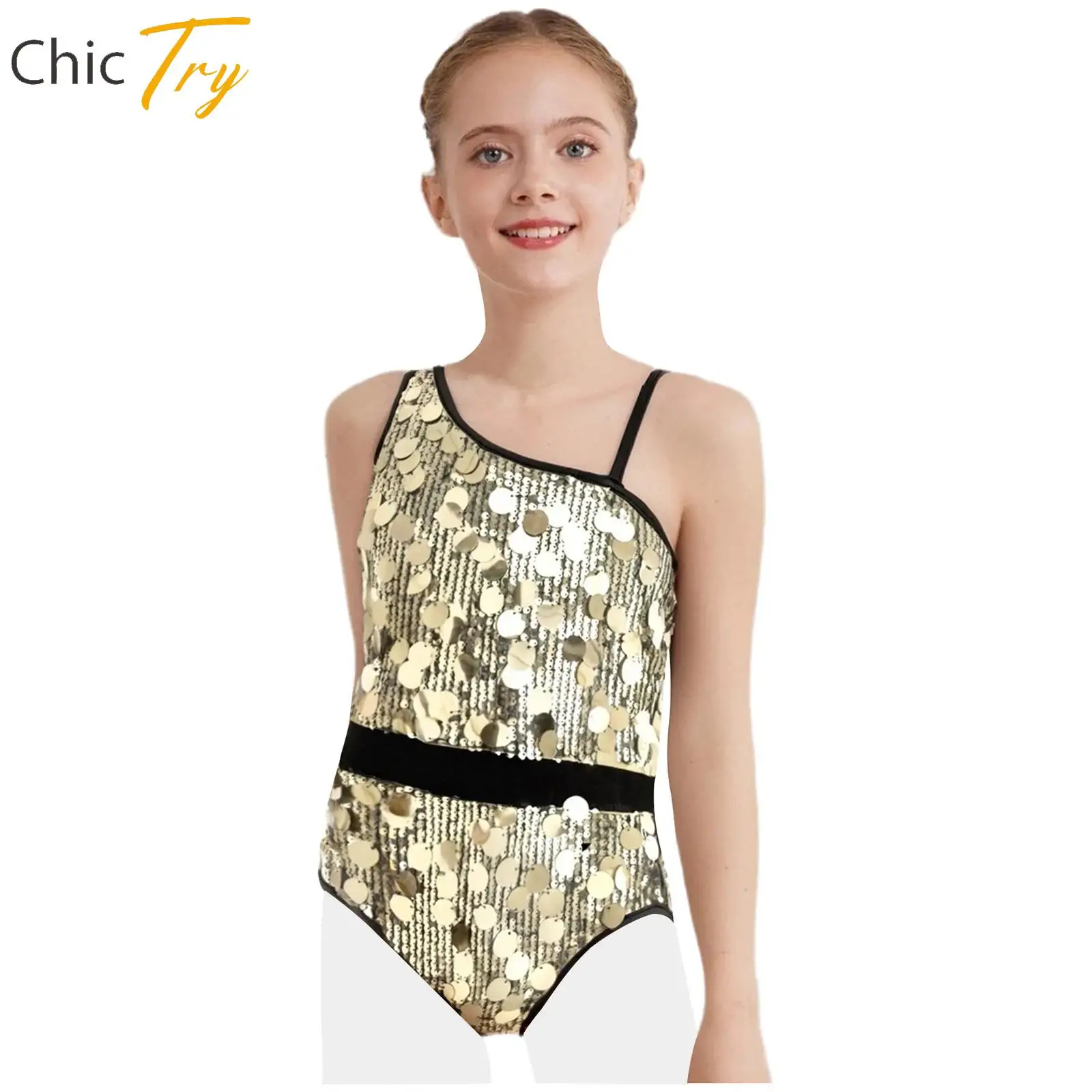 

Sparkly Sequins Athletic Figure Skating Unitard Jumpsuit for Kids Girls Ballet Latin Dance Leotard Gymnastic Bodysuit Dancewear