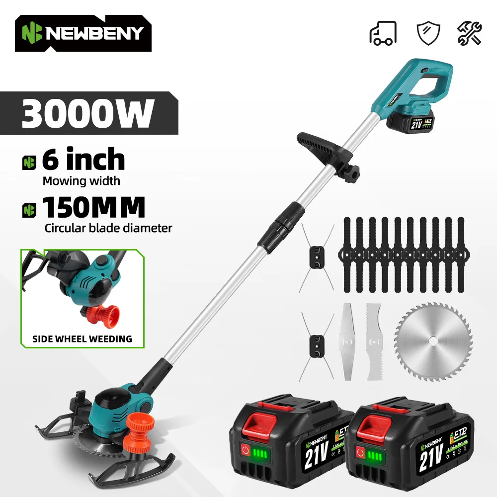 NEWBENY 6 Inch Electric Lawn Mower Cordless Efficient Handheld Garden Grass Shrub Weeding Power Tools For Makita 18V-21V Battery