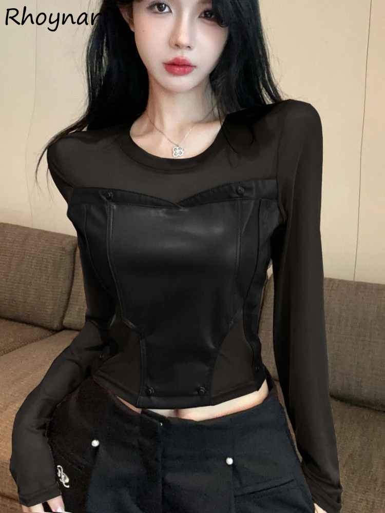 Solid T-shirts Women Long Sleeve Slim Fit Deign Spring Korean Style Hipster Streetwear All-match Hot Female Fashion Clothing New #1