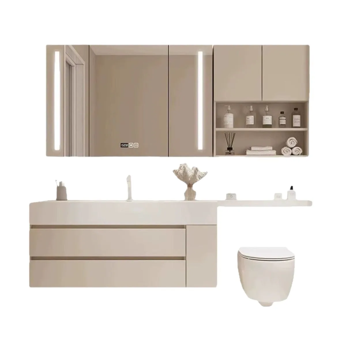 Шиферная бесшовная керамическая раковина, кремовый ветер, комбинация шкафа для ванной комнаты, встроенная раковина для рук, удлинитель для унитаза, умывальник