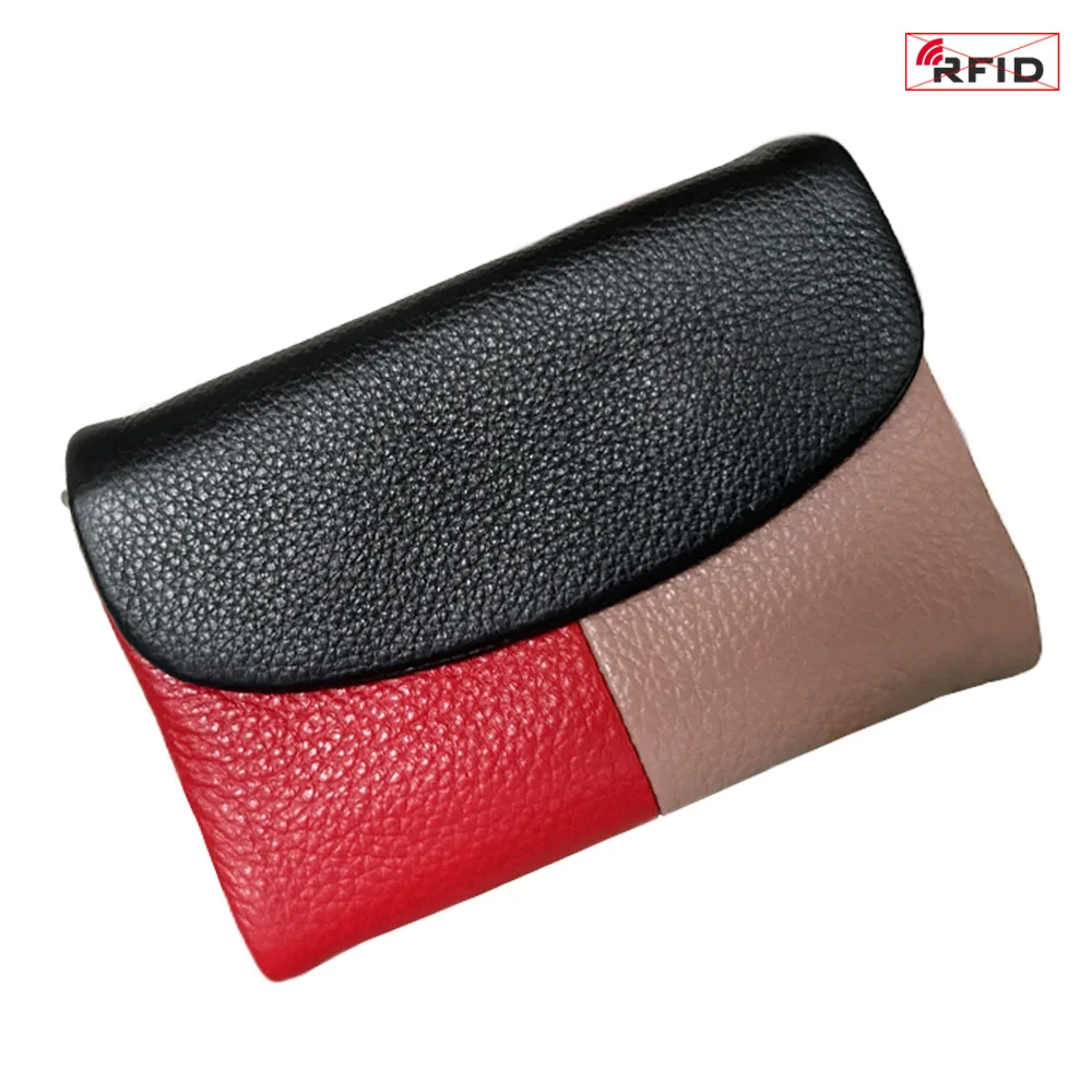 Patchwork Short Genuine Leather Wallet 2025 New Soft Real Cow Leather Purse Woman RFID Card Holder Cowhide Clutch Bag