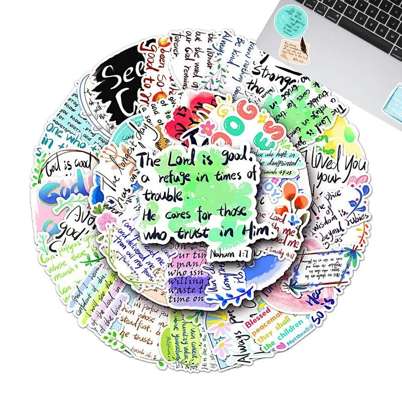 Bible Verse Stickers Typewriter Font Quotes Colorful Scrapbook Sticker Waterproof Letter Stickers Journaling Supplies Laptop