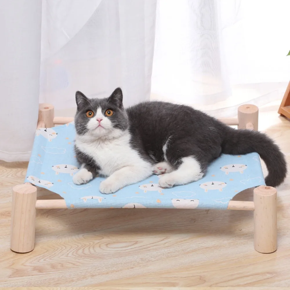 Removable Pet Marching Bed Wood Canvas Washable Pet Furniture Four Seasons Durable Pet House Supplies for Dog Cat Rabbit