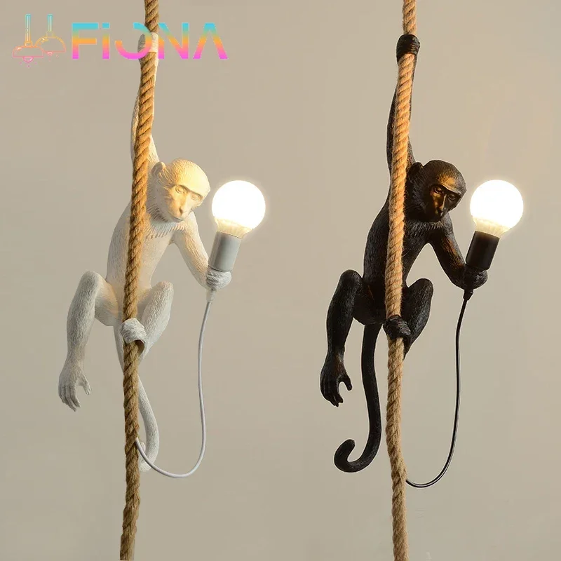 Modern LED Resin Simian Pendant Lamp Art Monkey Pendant Light for Living Parlor Study Room Corridor Lights Home Interior Decor