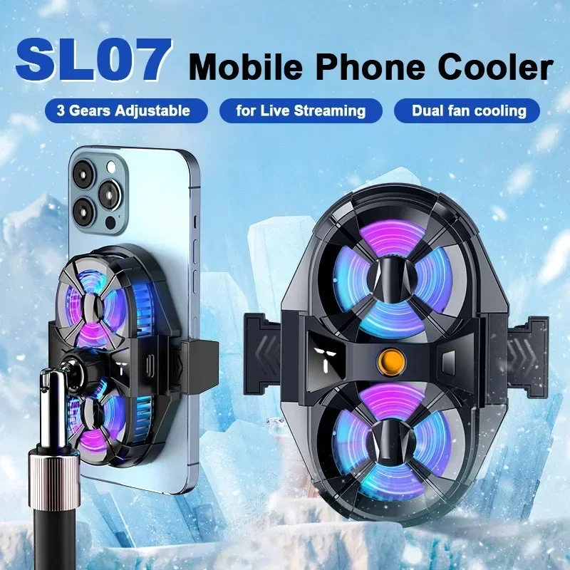 

SL07 Mobile Phone Cooler 3 Gears Adjustable Semiconductor Cooling Fan Radiator for IPhone Android PUBG Live Streaming Heat Sink