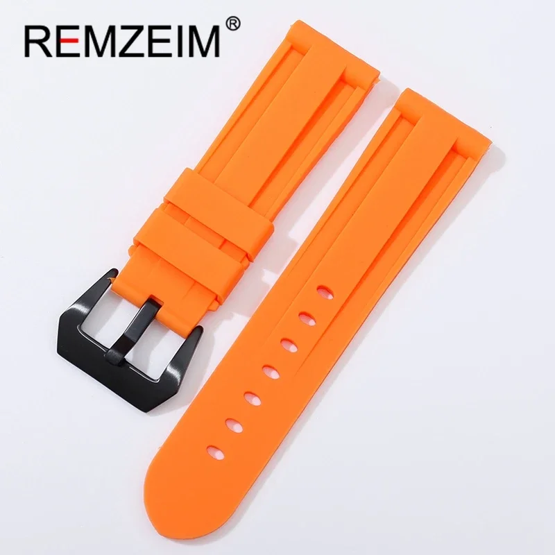 REMZEIM Silicone Sport Watchband 22mm 24mm 26mm Rubber Watch Band Replacement Band Strap Steel Buckle Watch Accessories