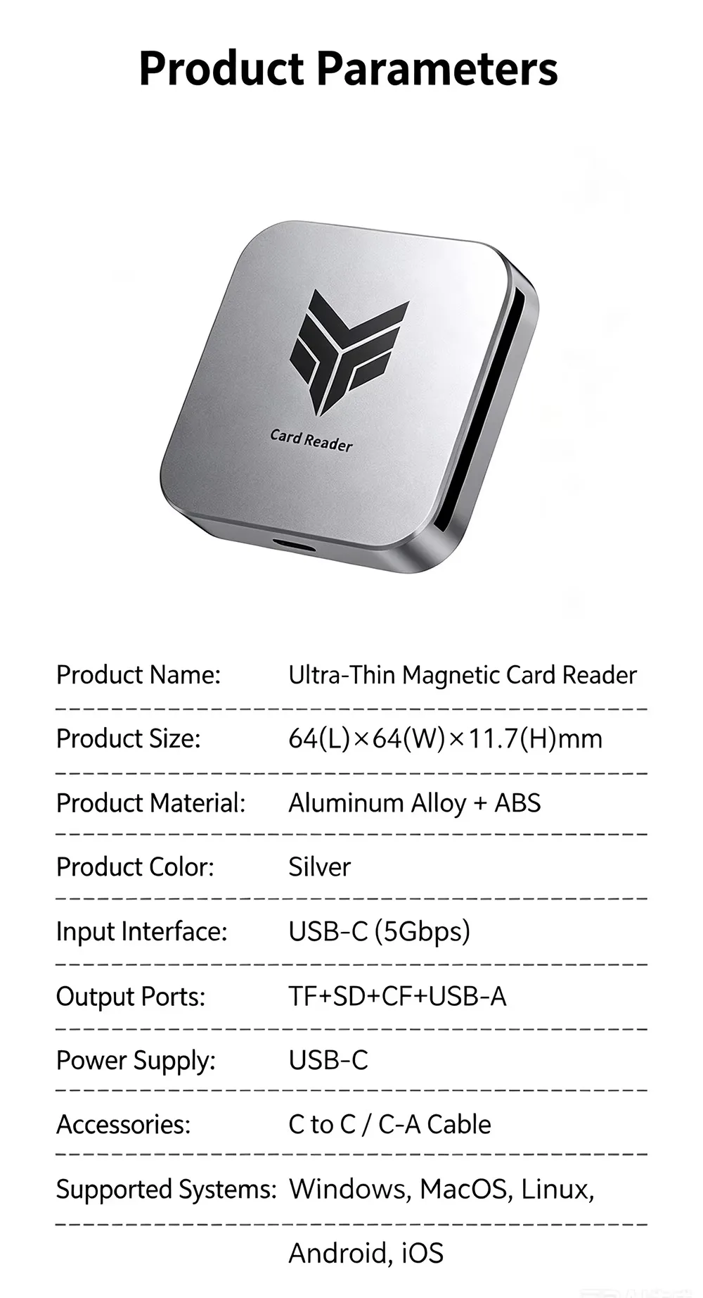 Magnetic 4-in-1 5Gbps Card Reader CF SD TF USB-A Ultra Thin Type-C Adapter For Phone Camera Drone Video Transfer