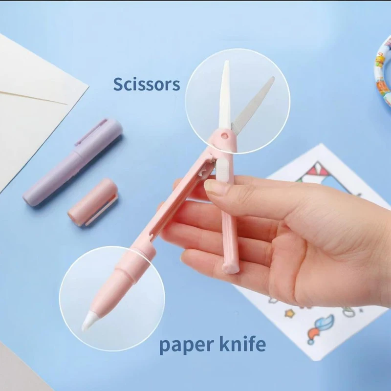 Mini Portable Scissors Paper Cutter Knife 2 In 1 Multifunctional Pocket Pen shape Scrapbooking Carving Cutting Art Tools For