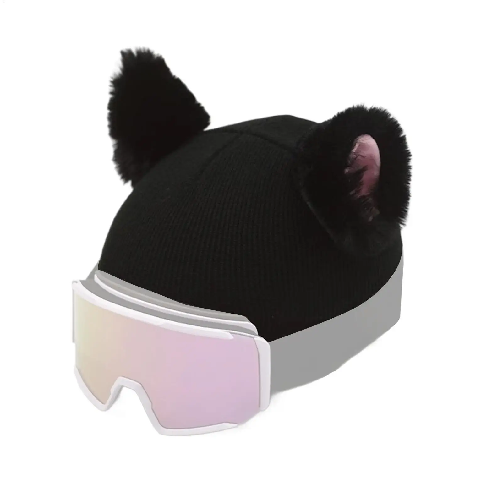 

Cute Plush Headgear Cover Cute Cat Ears Headgear Cover for Ski Winter Sport Headwear Fuzzy Headgear Protector Decorative Cover