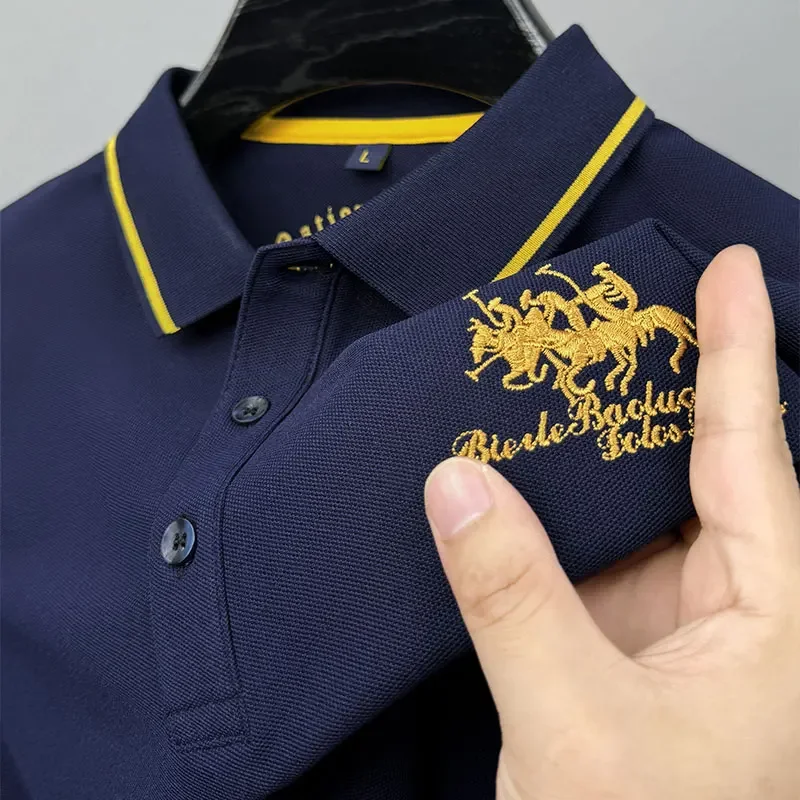 New Autumn Korean Embroidered Polo Shirt Men's Luxury Top Casual Lapel Long Sleeves T-shirt Fashion Anti-wrinkle Men T Shirt