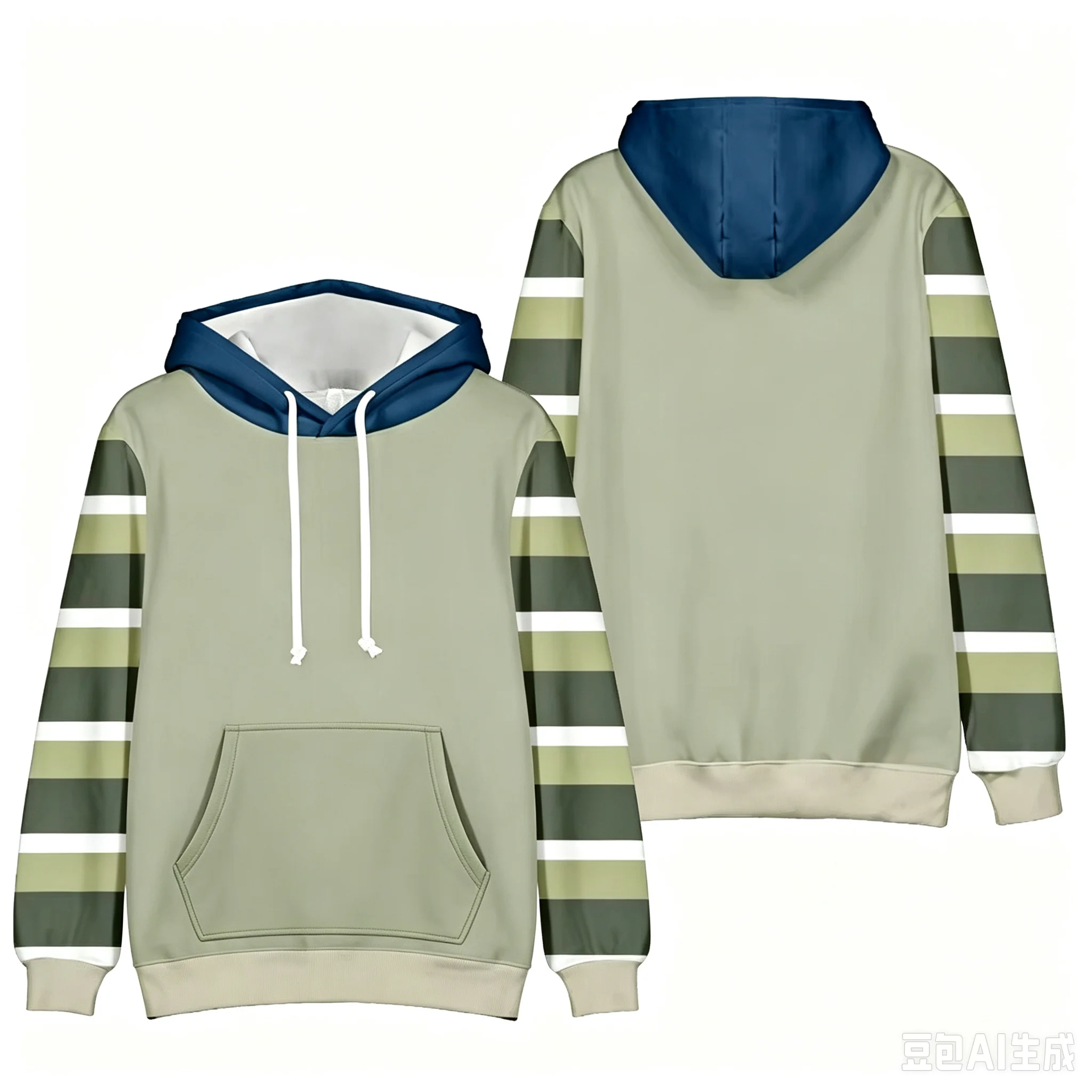 2026 Neuer Stil Herren Loose-Fit Pullover Hoodie mit Kontrast-Kapuze & gestreiftem Ärmelmuster, einfarbig grauer Torso, langärmliges Kapuzenoberteil für Kinder – Detail 7
