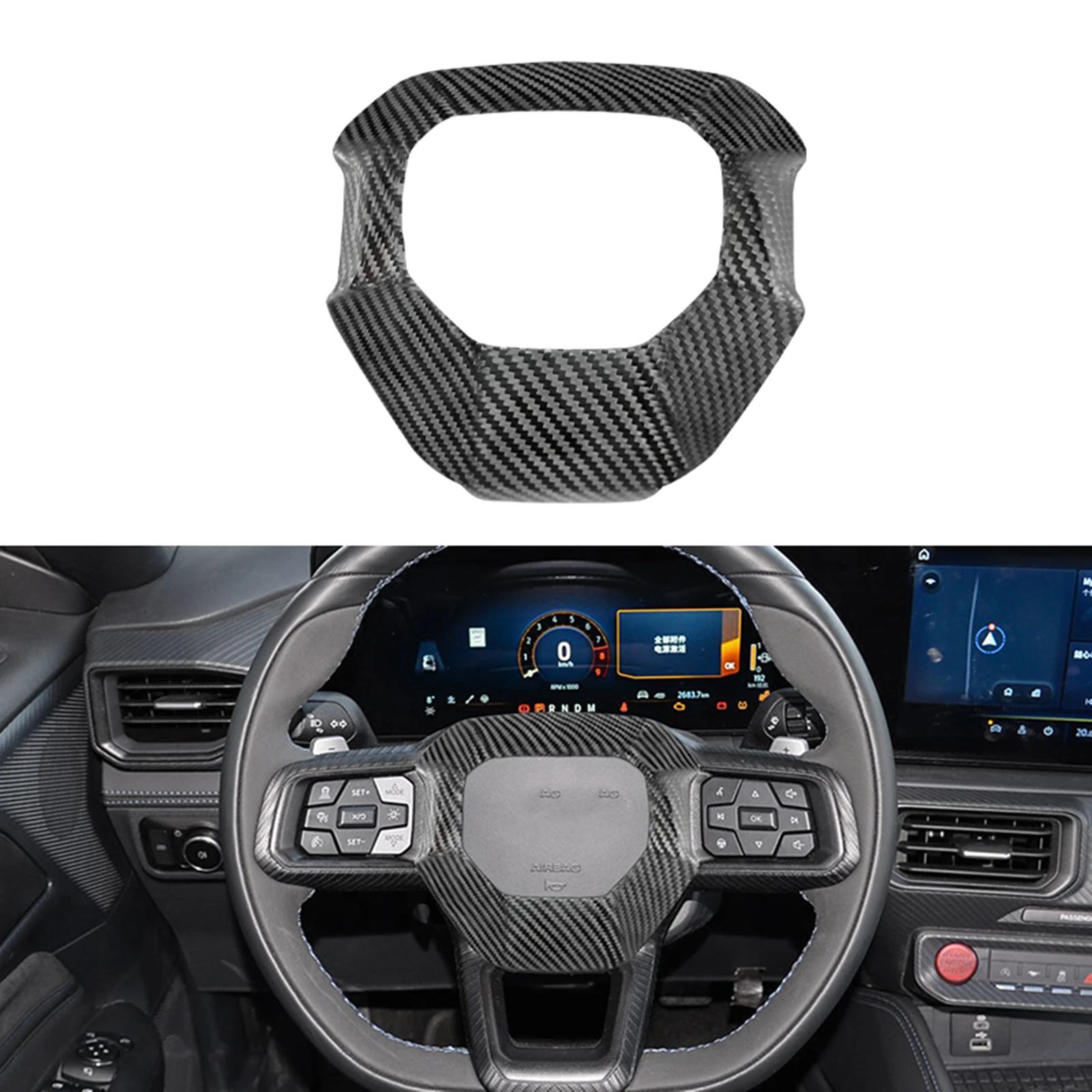 

Pop For Ford Mustang 2024-2025 Dry Carbon Fiber Interior Steering Wheel Center Panel Cover Trim Sticker