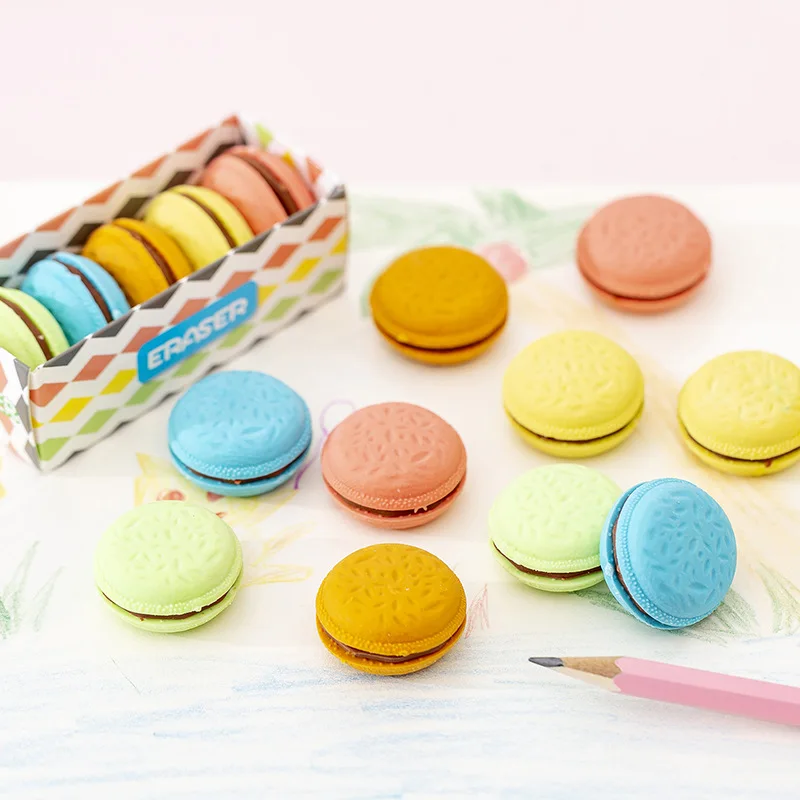 50 pcs/lot Creative Macaroon Eraser Cute Writing Drawing Rubber Pencil Erasers Stationery For Kids Gifts School Supplies