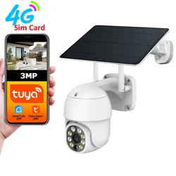 EU 4G Sim Card Cellular Outdoor 3MP Battery Solar Motion Tracking CCTV Surveillance PTZ Protection IP Camera Tuya Smart Life APP