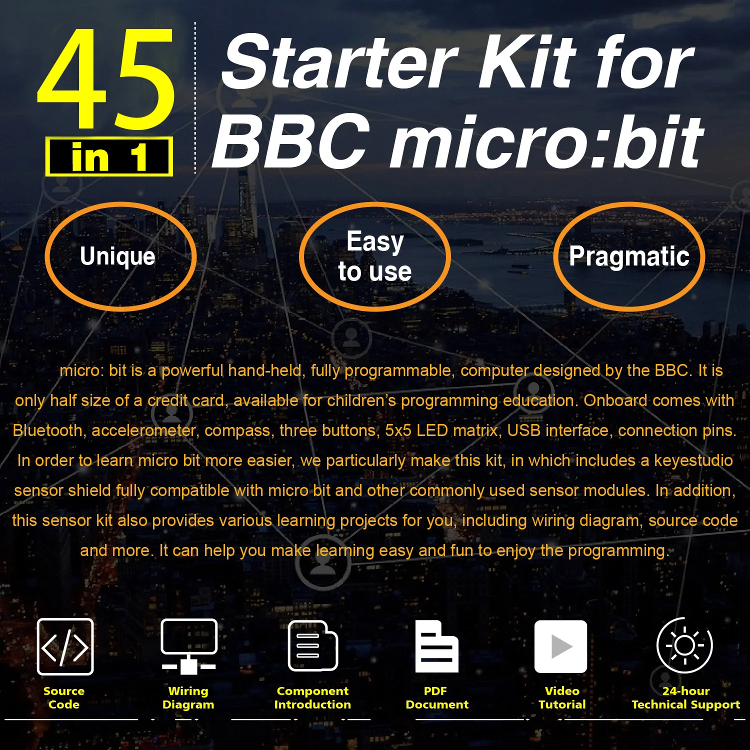 Keyestudio Micro:Bit 45 in 1 Sensor Starter Kit With Micro Bit V2 Board Learning Kit For BBC MicroBit Programming STEM Education